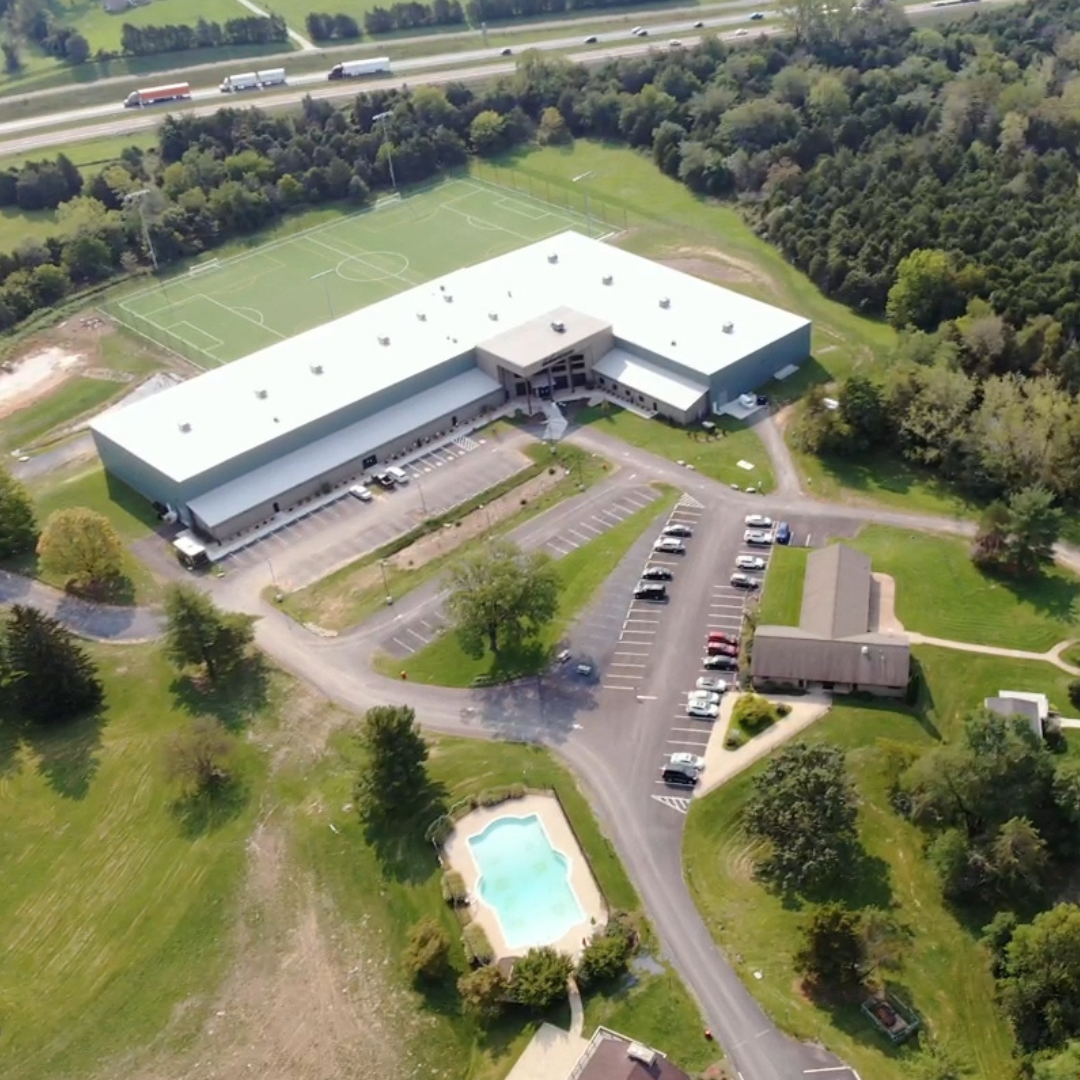 closer aerial wide angle skyline view of horizons edge sports campus