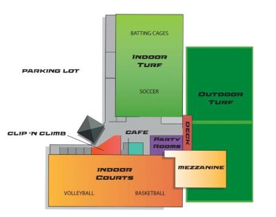 map showing layout of horizons edge sports campus